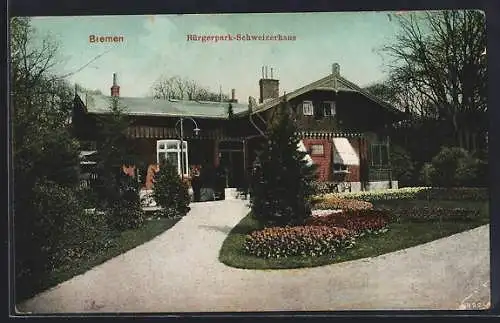 AK Bremen, Bürgerpark, Schweizerhaus mit Anlagen