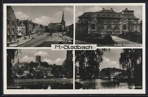 AK M.-Gladbach, Kaiser Friedrich-Halle, Geroweiher, Markt