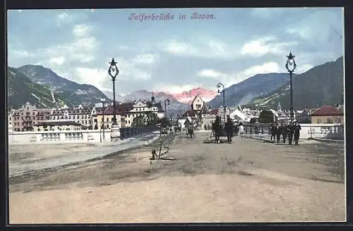 AK Bozen, Talferbrücke mit Bergpanorama