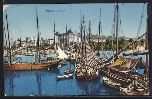 AK Pola, Riva, Hafenblick mit Segelbooten