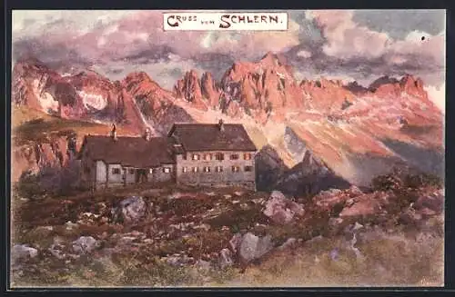 Künstler-AK Edward Theodore Compton: Berghütte am Schlern