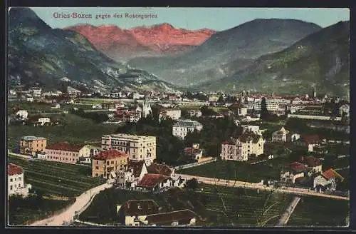 AK Gries-Bozen, Stadtansicht gegen den Rosengarten