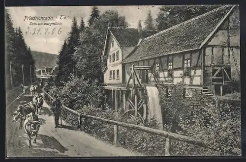 AK Friedrichroda i. Th., Gasthaus Schauenburgmühle mit Mühlrad