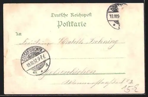 Lithographie Dortmund, Gasthaus Fredenbaum, Altes Rathaus, Kriegerdenkmal