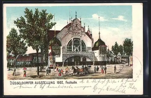 Lithographie Düsseldorf, Ausstellung 1902, An der Festhalle