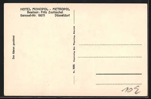 AK Düsseldorf, Hotel Monopol-Metropol, Wein- und Bierrestaurant