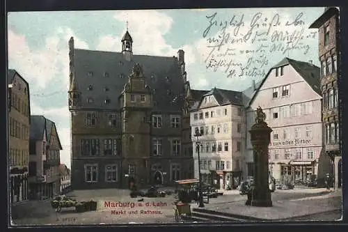 AK Marburg, Markt, Rathaus, Gasthaus zum alten Ritter