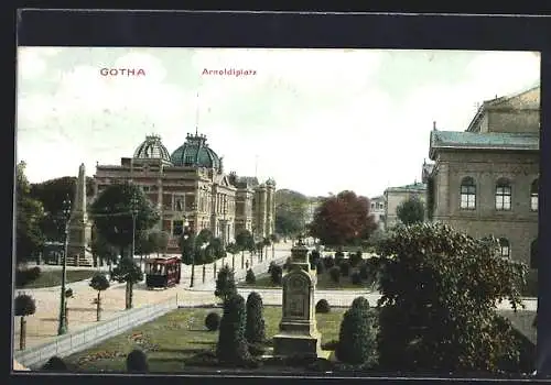 AK Gotha, Arnoldiplatz mit Strassenbahn