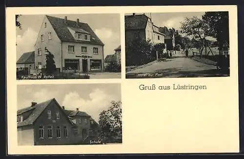 AK Lüstringen, Kaufhaus W. Reffelt, Hotel zur Post, Schule