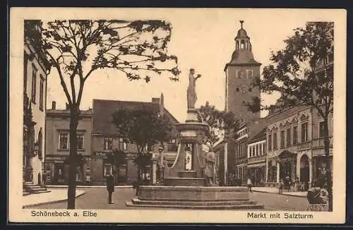 AK Schönebeck a. Elbe, Markt mit Salzturm