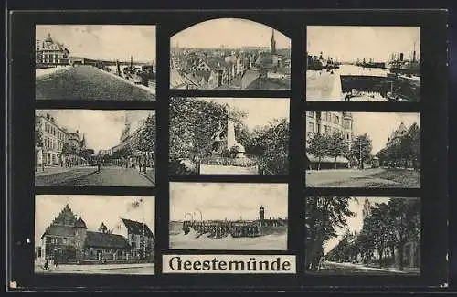 AK Geestemünde, Denkmal, Strassenpartien, Hafenpartie, Teilansicht