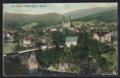 AK Forbach /Baden, Totalansicht mit Brücke und Kirche