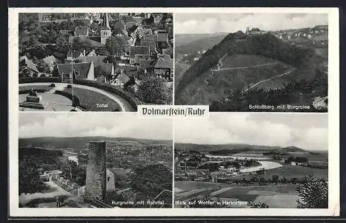 AK Volmarstein /Ruhr, Burgruine mit Ruhrtal, Totalansicht