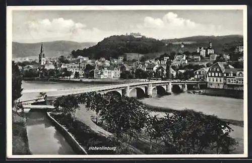 AK Hohenlimburg, Ortsansicht mit Brücke und Burg aus der Vogelschau