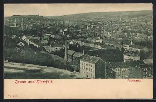 AK Elberfeld, Panorama mit Fabrikschornsteinen