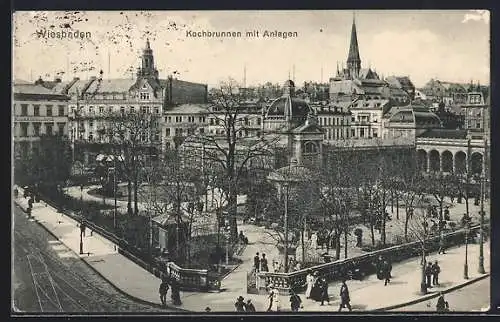 AK Wiesbaden, Kochbrunnen mit Anlagen