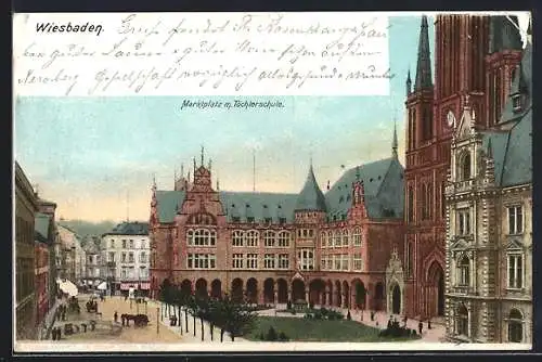 AK Wiesbaden, Marktplatz mit Töchterschule