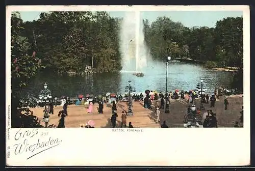 AK Wiesbaden, Parkpartie an der grossen Fontaine