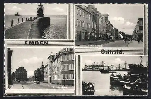 AK Emden / Ostfriesland, Mole, Grosse Strasse, Neptunhaus, Binnenhafen