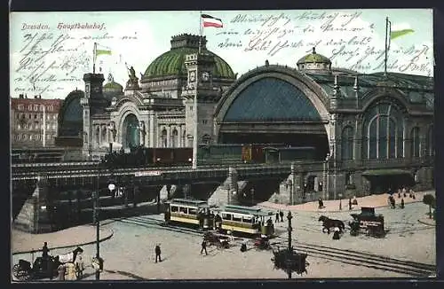 AK Dresden, Strassenbahn am Hauptbahnhof