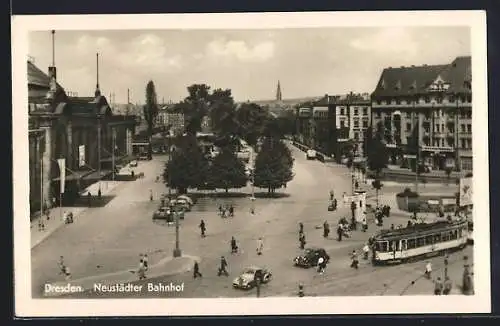 AK Dresden-Neustadt, Strassenbahn am Neustädter Bahnhof