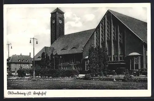 AK Oldenburg i. O., Bahnhof mit Uhrturm