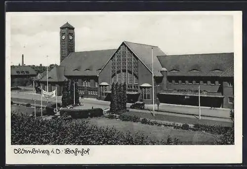 AK Oldenburg i. O., Der Bahnhof mit Uhrturm