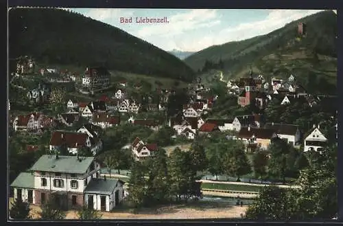 AK Bad Liebenzell, Ortsansicht über den Bahnhof