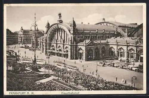 AK Frankfurt a. M., Strassenbahnen vor dem Hauptbahnhof