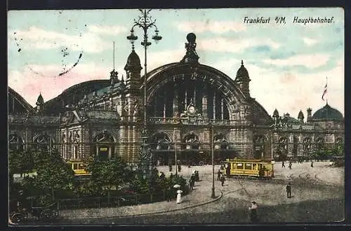 AK Frankfurt a. M., Strassenbahn vor dem Hauptbahnhof