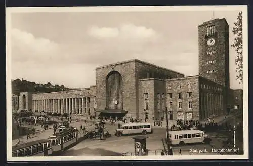 AK Stuttgart, Hauptbahnhof mit Strassenbahn