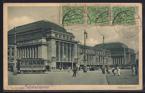 AK Leipzig, Blick auf den Hauptbahnhof, Strassenbahn