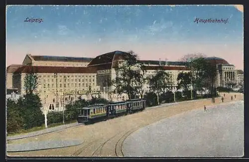 AK Leipzig, Strassenbahn am Hauptbahnhof