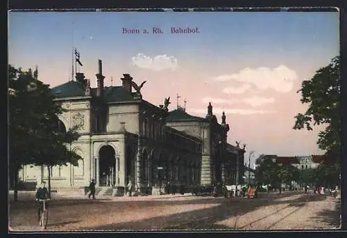 AK Bonn, Bahnhof mit Fahrradfahrer