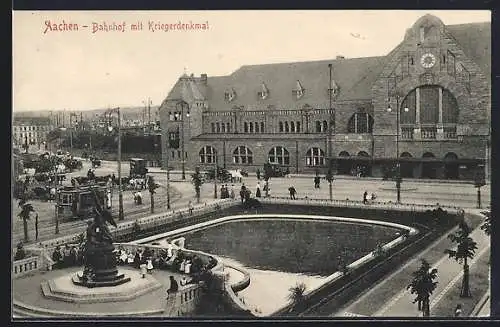 AK Aachen, Bahnhof mit Kriegerdenkmal