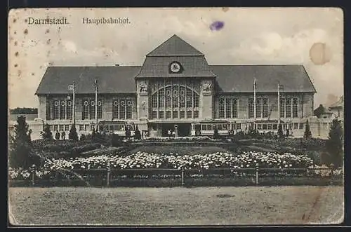 AK Darmstadt, Frontalansicht vom Hauptbahnhof