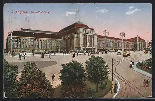 AK Leipzig, Partie am Hauptbahnhof, Strassenbahn