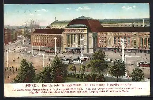 AK Leipzig, Strassenbahnen vor dem Hauptbahnhof
