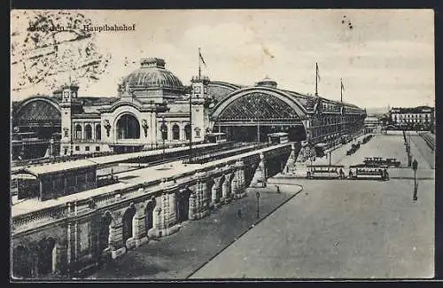 AK Dresden, Strassenbahnen am Hauptbahnhof