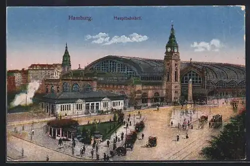 AK Hamburg-St.Georg, Strassenbahnen am Hauptbahnhof