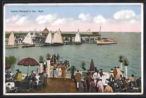 AK Neusiedl a. See, Gäste auf der Restaurantsterrasse mit Seeblick