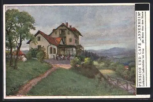 Künstler-AK Lassnitzhöhe, Pension und Café Annenheim