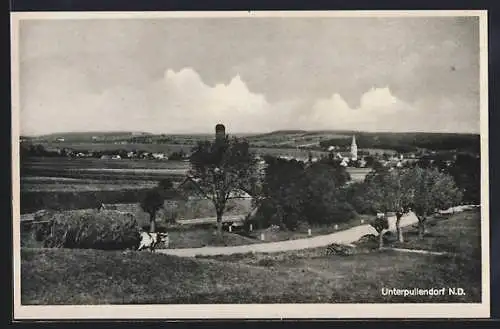 AK Unterpullendorf, Panorama, Fuhrwerk mit viel Heu beladen