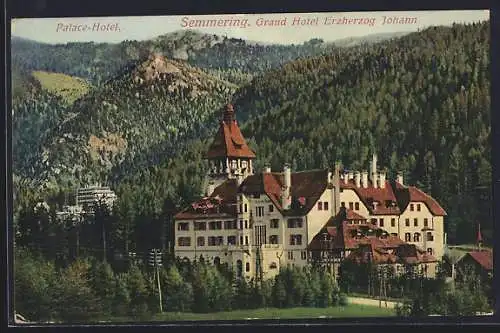 AK Semmering, Grand Hotel Erzherzog Johann mit Berglandschaft