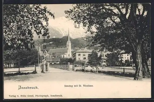 AK Innsbruck, Strasse Innsteg mit Kirche St. Nicolaus