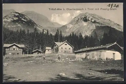 AK Oberleutasch in Tirol, Tillfuss-Alm mit Predig-Stein