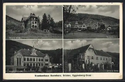 AK Graz, Eggenberg, Krankanhaus Barmherz. Brüder, Obere Villa, Hauptgebäude und untere Villa