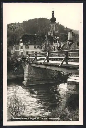 AK Anger bei Weiz, Flusspartie mit Blick zur Kirche