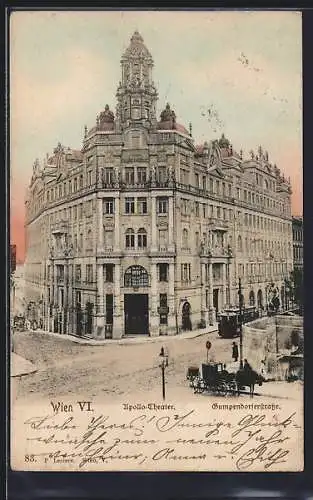 AK Wien VI, Apollotheater in der Gumpendorferstrasse mit Strassenbahn