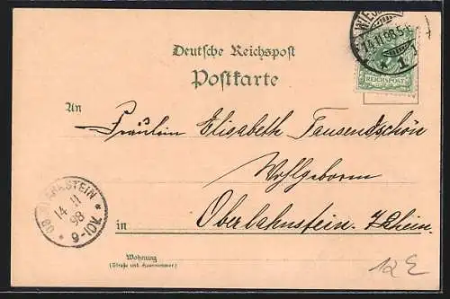 Lithographie Wiesbaden, Colonnaden, Curhaus und Evang. Kirche